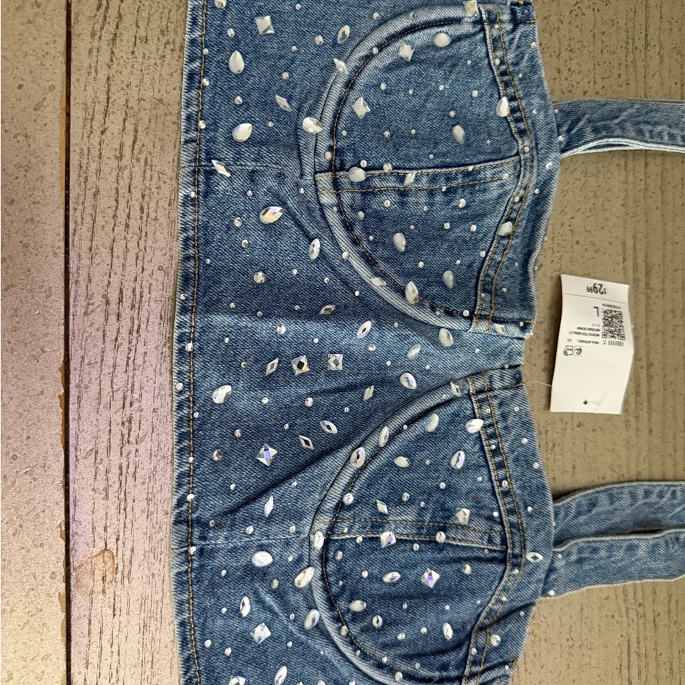 Forever 21 Blue Denim Zip-Up Top